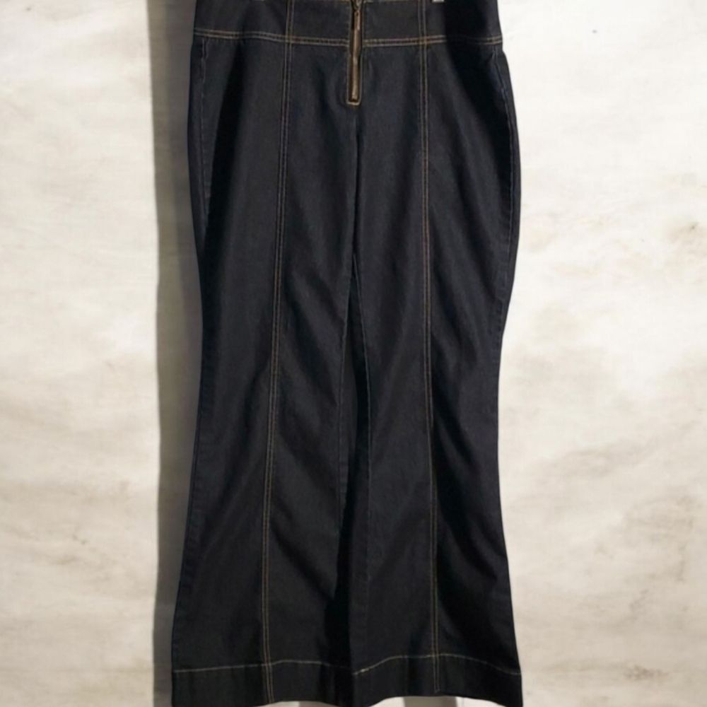 Bisou Bisou Michele Bohbot Jeans womens sz 12 black zipper front no buttons wide